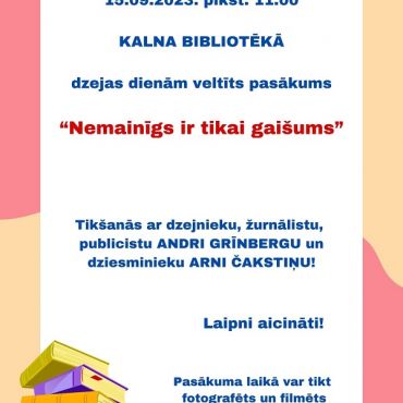 15. septembrī Dzejas dienām veltīts pasākums Kalna bibliotēkā