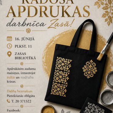 16.jūnijā plkst. 11.00 Zasas bibliotēkā Rado&scaron;ā apdrukas darbnīca