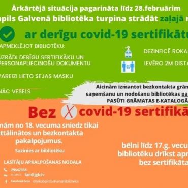 Bibliotēku darbība no 2022.gada 16.februāra